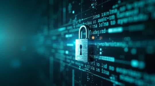 Illustration symbolique de la protection des données avec une serrure numérique et des données en arrière-plan