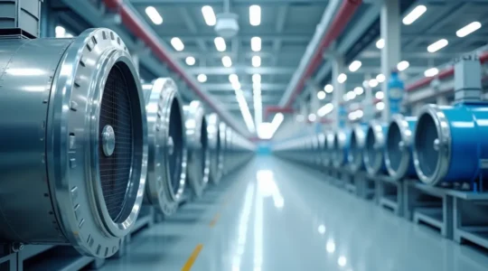 Système HVAC industriel moderne dans un environnement de production avec filtration d'air haute performance