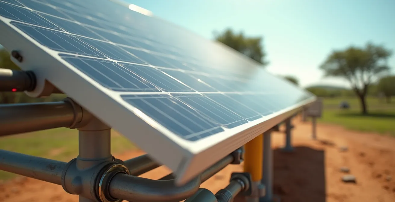 Photo d'un système de pompage solaire installé sur un puits en zone rurale africaine
