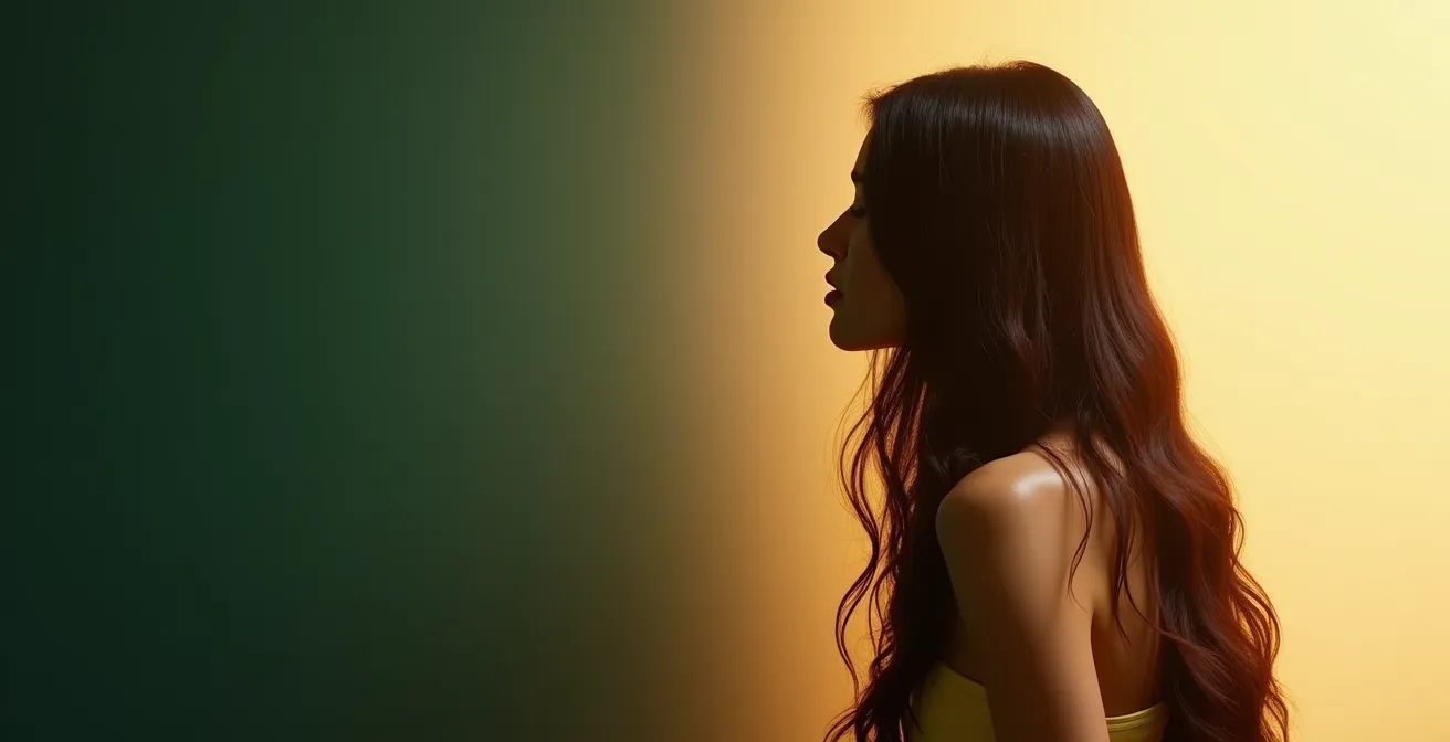 Coupe transversale d'un cheveu montrant la progression des actifs végétaux