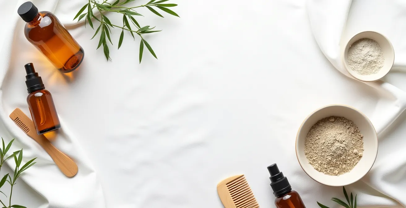 Arrangement organisé de produits naturels et outils pour routine capillaire personnalisée