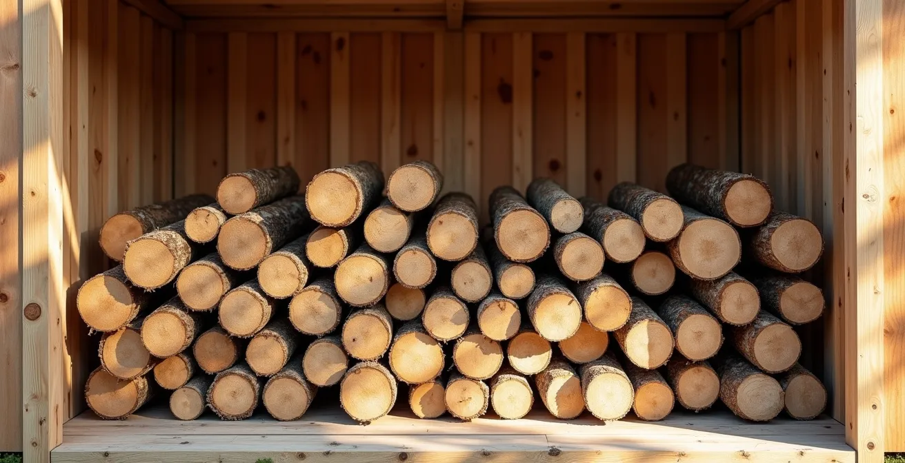 Abri de stockage pour bûches de 50 cm avec organisation optimale