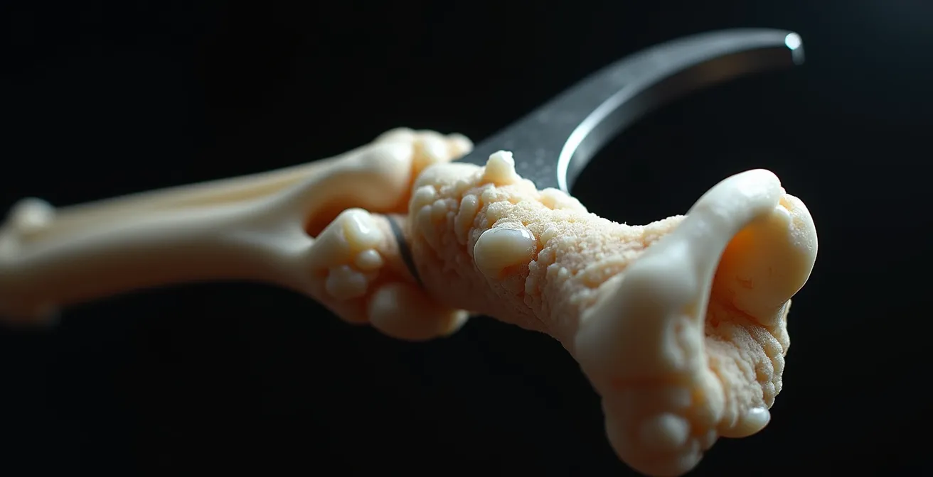 Vue rapprochée de la structure osseuse du poignet montrant le radius et l'ulna