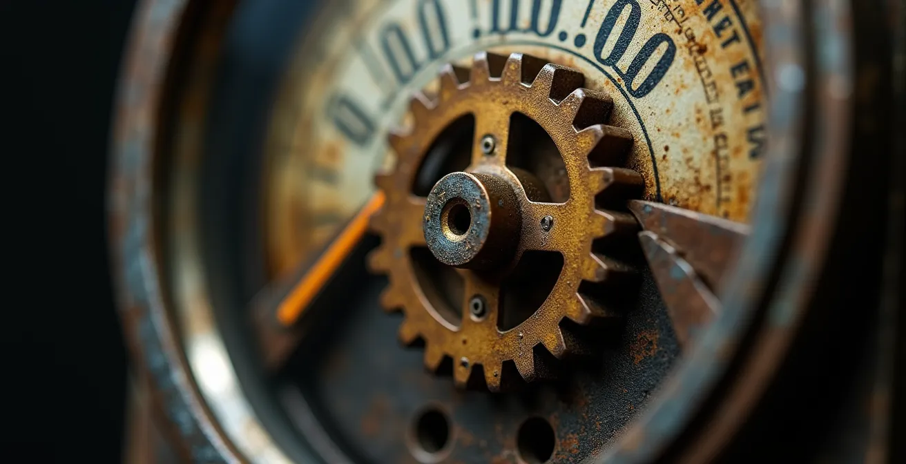 Détail macro d'un compteur électrique analogique vintage avec aiguilles