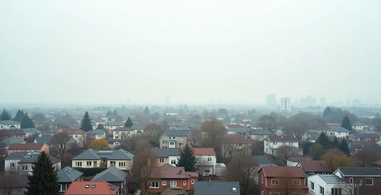 Vue large d'un paysage urbain avec différents types d'habitations